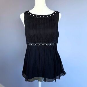 Y2K Vintage Black 100% Silk Tank Top 
with Beaded Neckline Deadstock